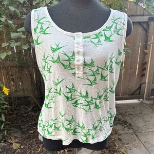 Women’s Marc Lauge Green & White Sleeveless Tank Top. L. 50% cotton 50% modal